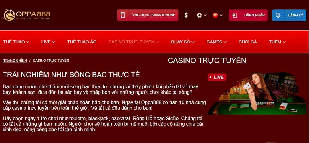 Trải nghiệm casino trực tuyến tại Oppa888